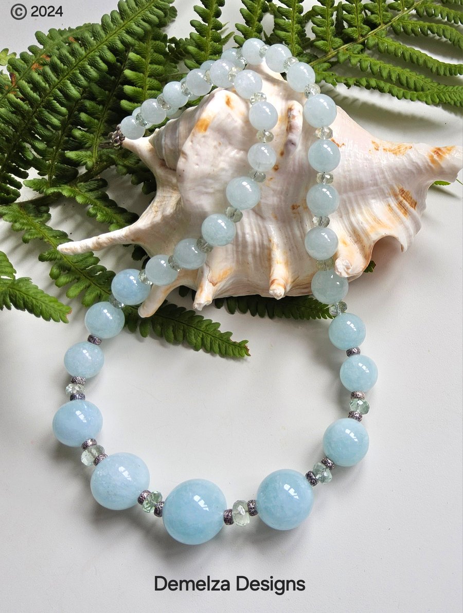 Statement Aquamarine Sterling Silver Necklace AAA Grade