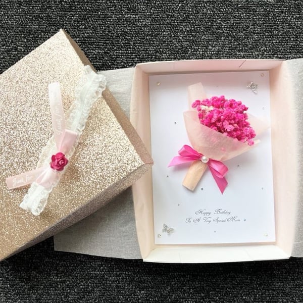 Handmade Personalised 3D Flower Birthday Card with Gift Box C003