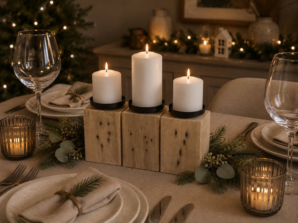 Pillar Candle Stand Set Upcycled Pallet Wood Blocks with Black Cups