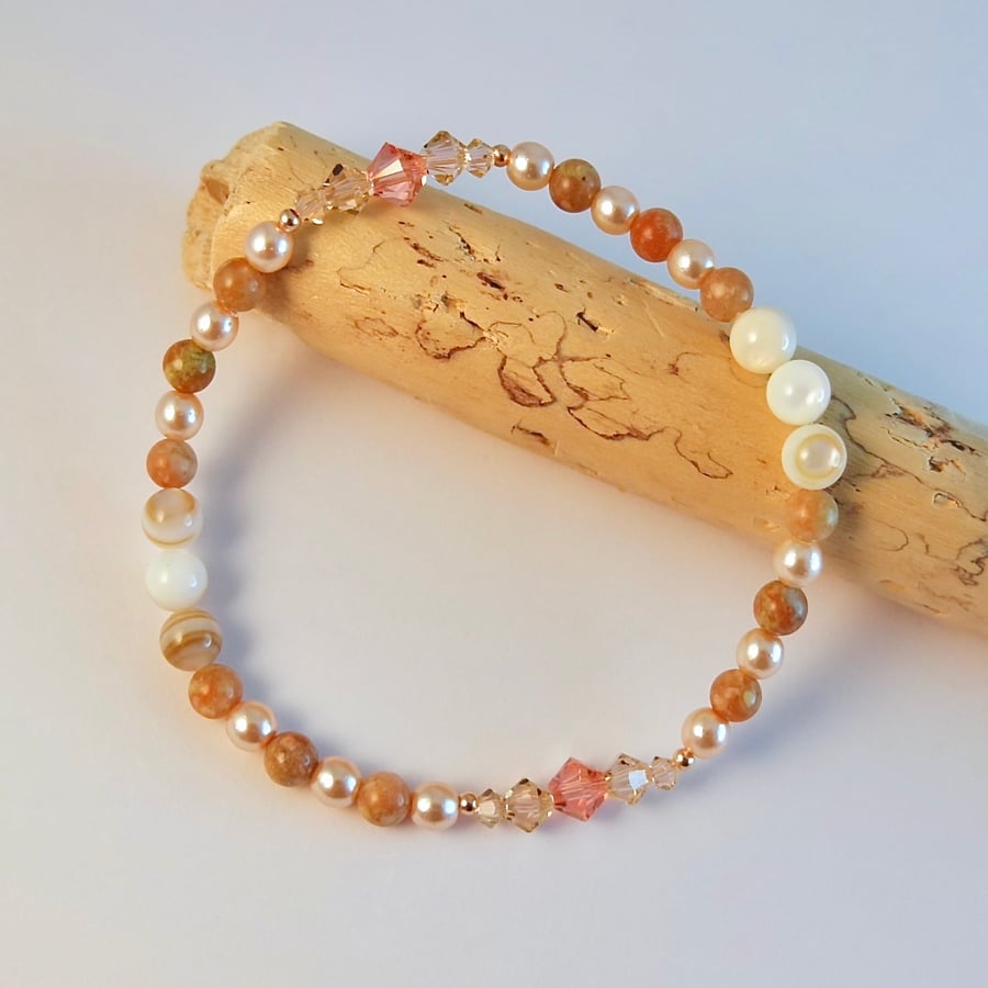 Glass Pearl, Agate, Crystal & Shell Bracelet, Bridesmaid, Birthday Gifts For Her