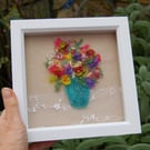 Needle felted and hand embroidered wool picture - vase of flowers