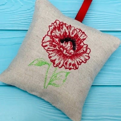 Poppy Embroidered Linen Lavender Bag 