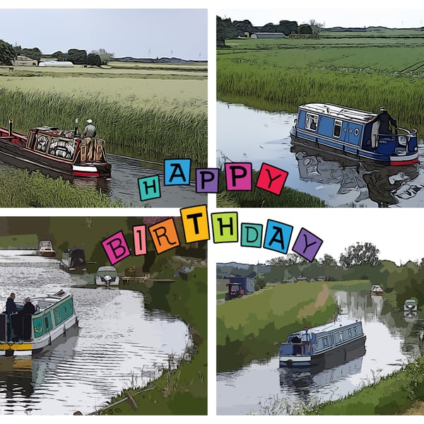 Happy Birthday Narrow Boats Art Card A5