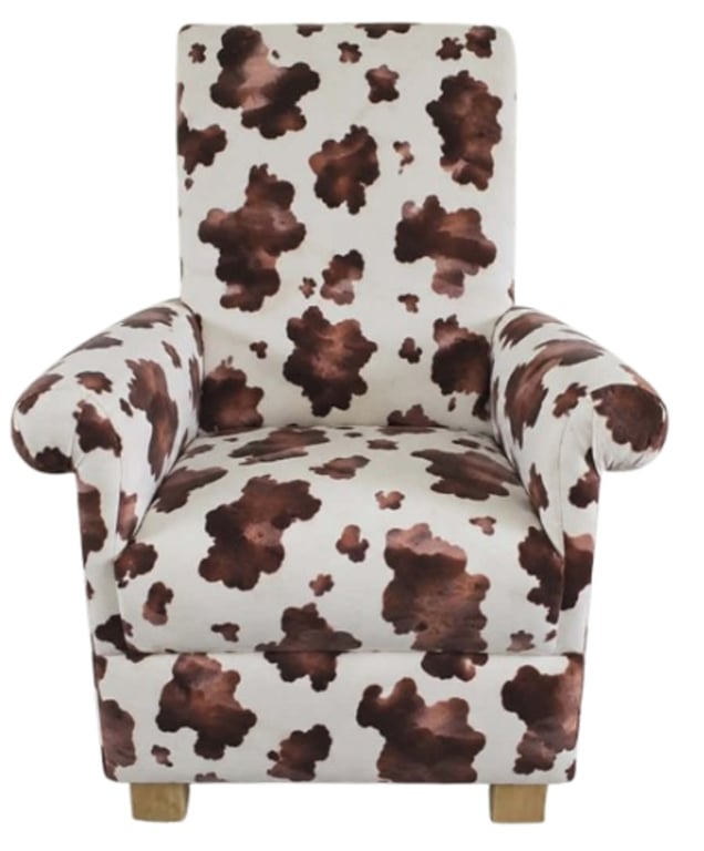 Brown White Cow Skin Armchair Adult Chair Statement Small Accent Reading 