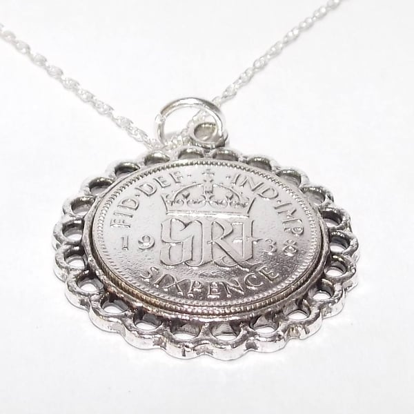 Fine Pendant 1939 Lucky sixpence 85th Birthday plus a Sterling Silver 18in Chain