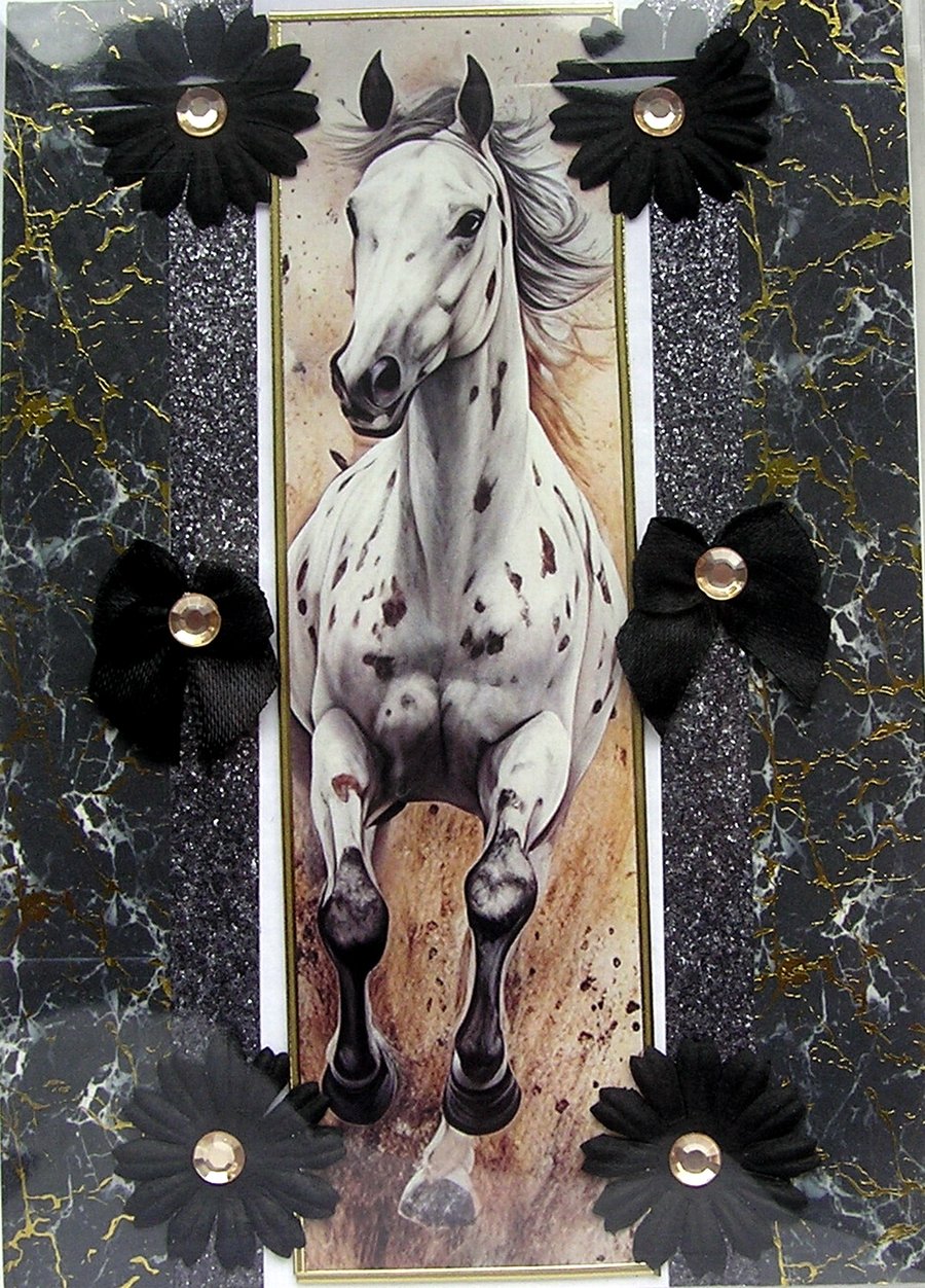 Stallion Horse Pony - Hand Crafted Decoupage Greeting Card - Blank - 3274