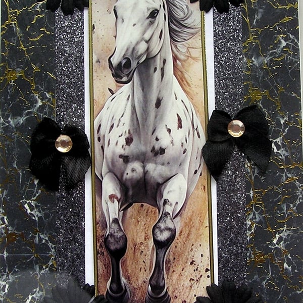 Stallion Horse Pony - Hand Crafted Decoupage Greeting Card - Blank - 3274