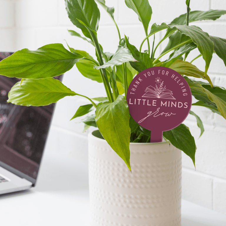 Little Minds - Book Personalised Acrylic Plant Tag: Thank You Gift for Teachers