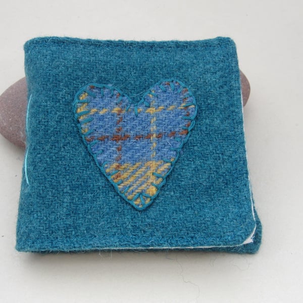 Handmade Sea Blue and Yellow Heart Tweed Needlebook