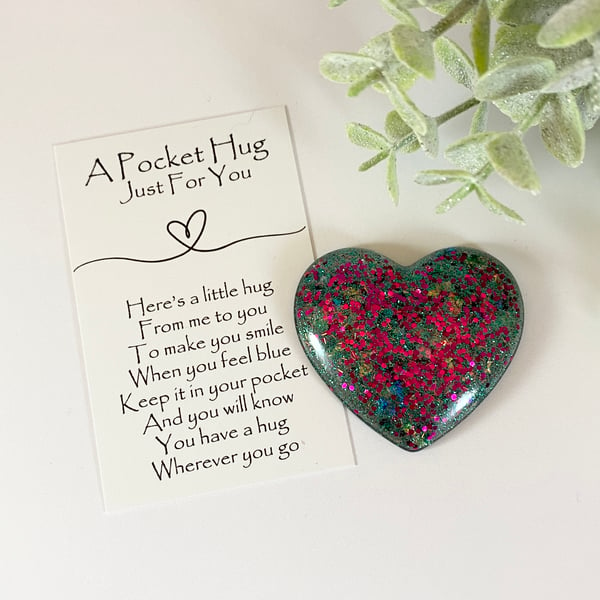 Bird Of Paradise Glitter Resin Pocket Hug Heart & Card
