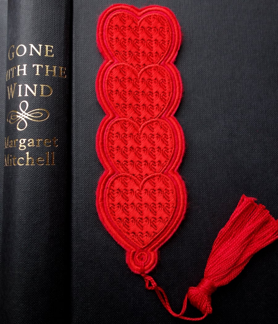 Bookmark Valentines Love Hearts. Handmade embroidered design