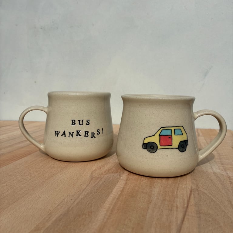 Handmade ceramic mug "bus wankers"