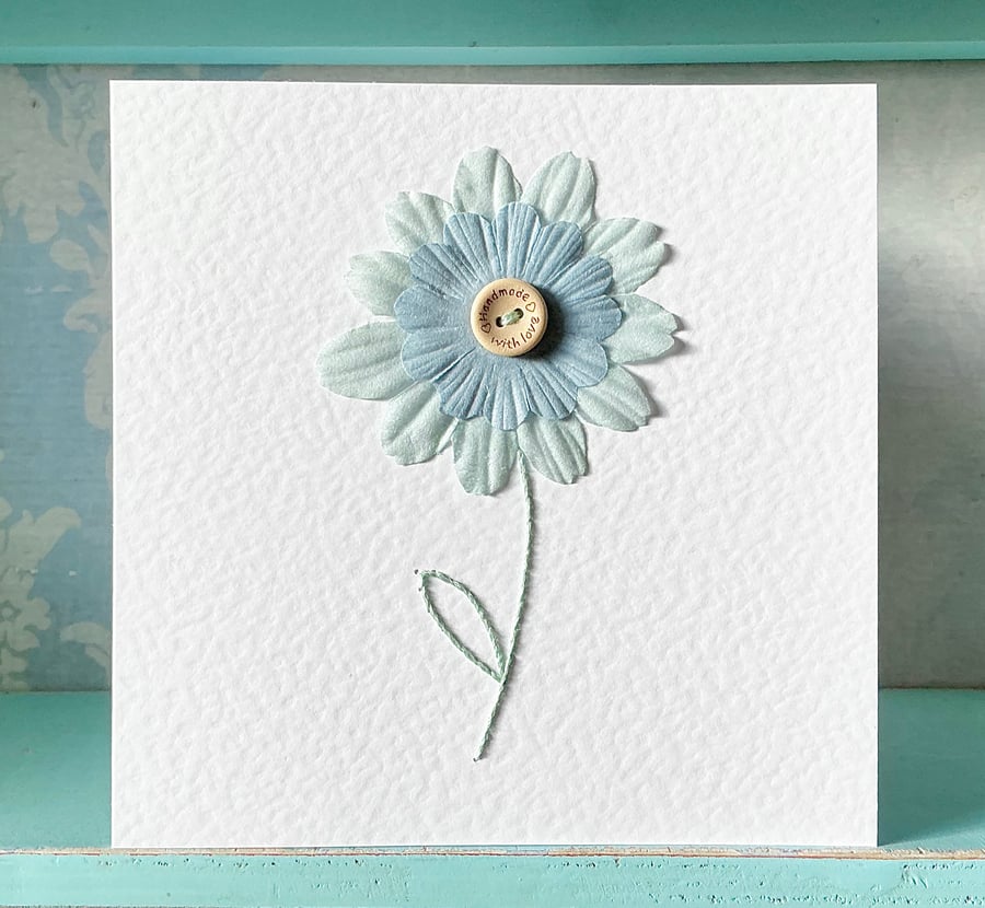 Hand Stitched Card. Daisy Card. Valentine Card. Anniversary Card. Christening.