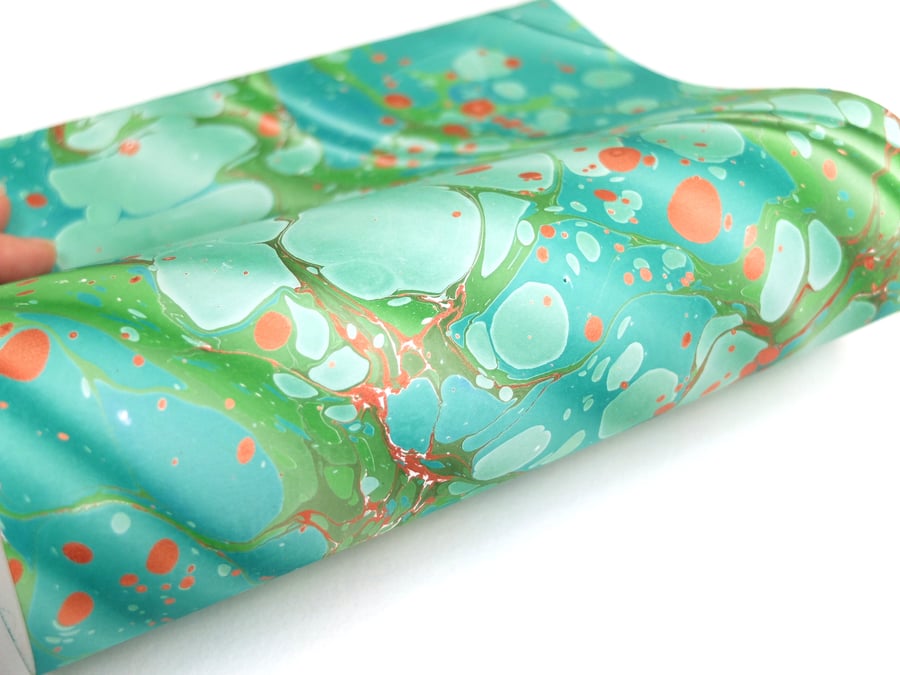 A4 Marbled paper sheet green copper stone spanish ripple pattern slight second 