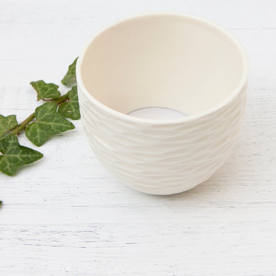 Porcelain Tealight Holder - handmade white candle holder