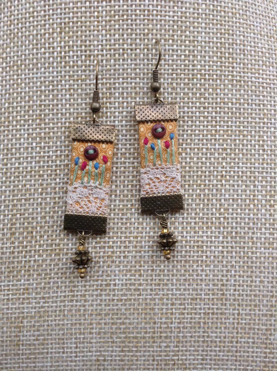 Fabric and lace earrings