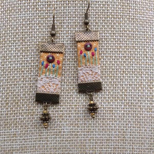 Fabric and lace earrings