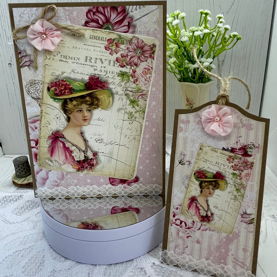 Vintage Floral card and tag C - 109