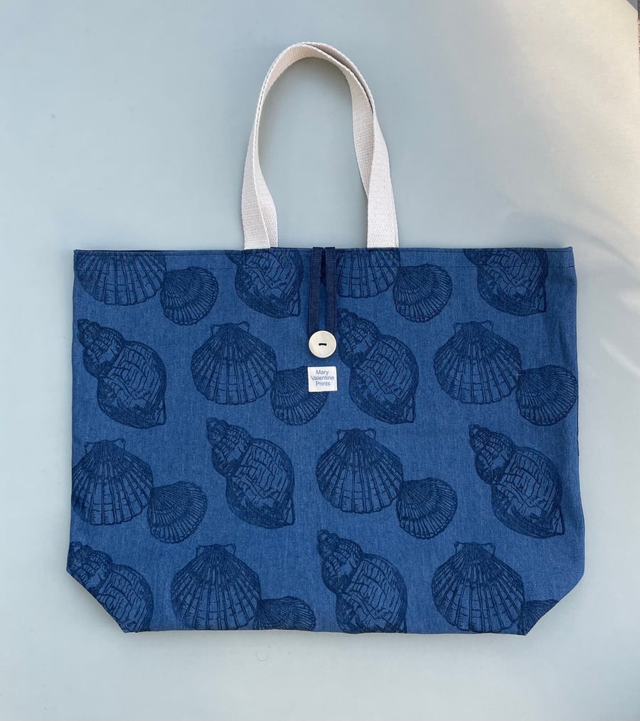 Sea Shell Beach Bag - Handprinted Linocut Fabric