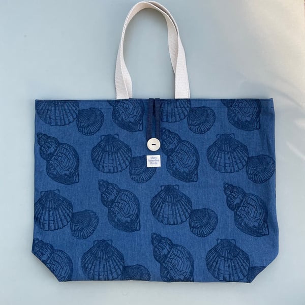 Sea Shell Beach Bag - Handprinted Linocut Fabric