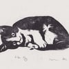 Kitten Play Limited Edition Hand-Pulled Linocut Print Cat
