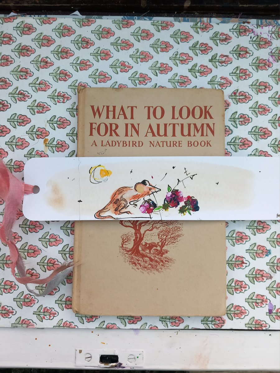 Mice book mark 'Hand drawn and painted bookmark with silk ribbon '