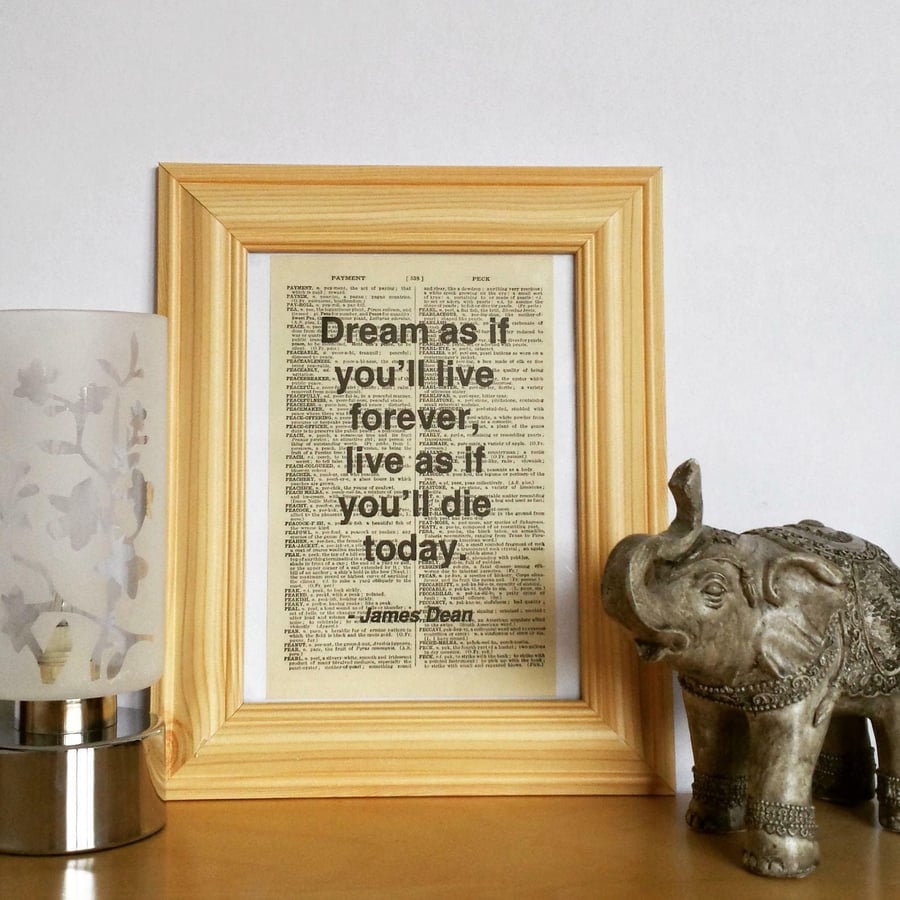 Unframed 1948 Dictionary Page Quote Print - James Dean "Dream" - Print Only