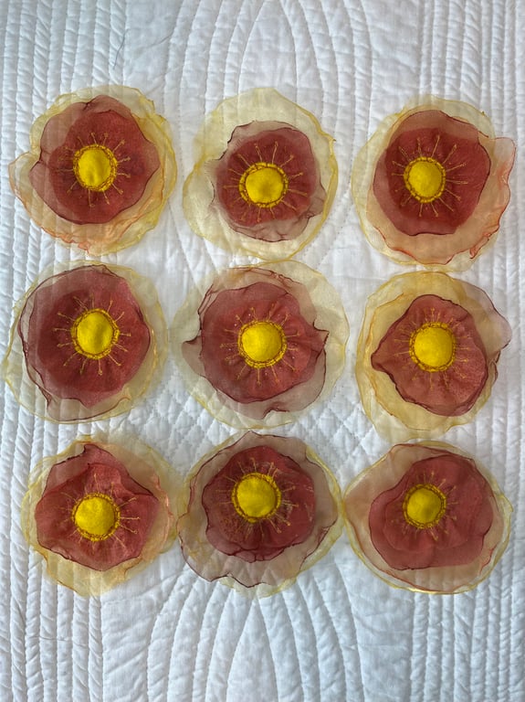 Nine Organza Embroidered Flower Embellishments Free Postage 