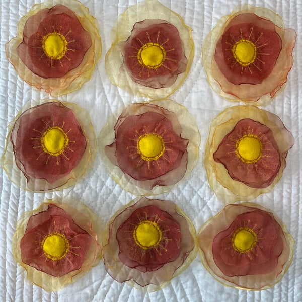 Nine Organza Embroidered Flower Embellishments Free Postage 