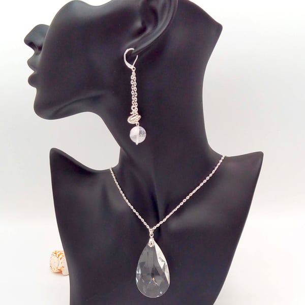 Beautiful Bundle, Crystal Pendant on Silver Plated Chain with Matching Earrings