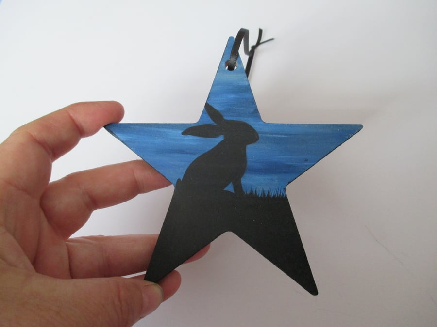 Bunny Rabbit Star Hand Painted Silhouette Hanging Decoration