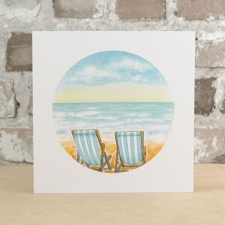 Seaside Deckchairs Blank Greeting Card