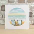 Seaside Deckchairs Blank Greeting Card