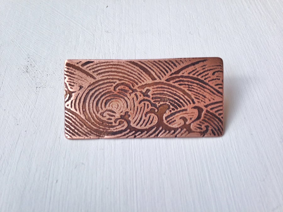 Copper etched sea Brooch badge 