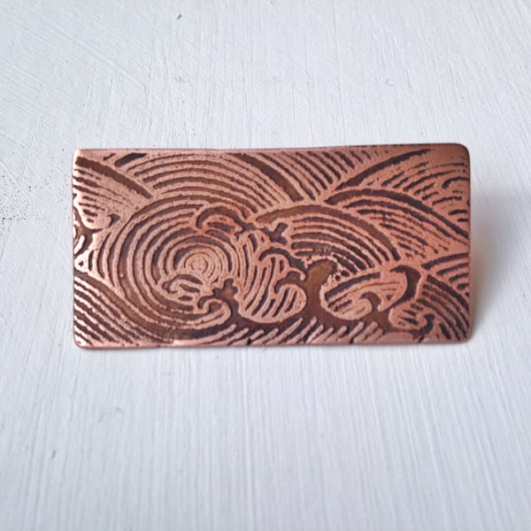 Copper etched sea Brooch badge 