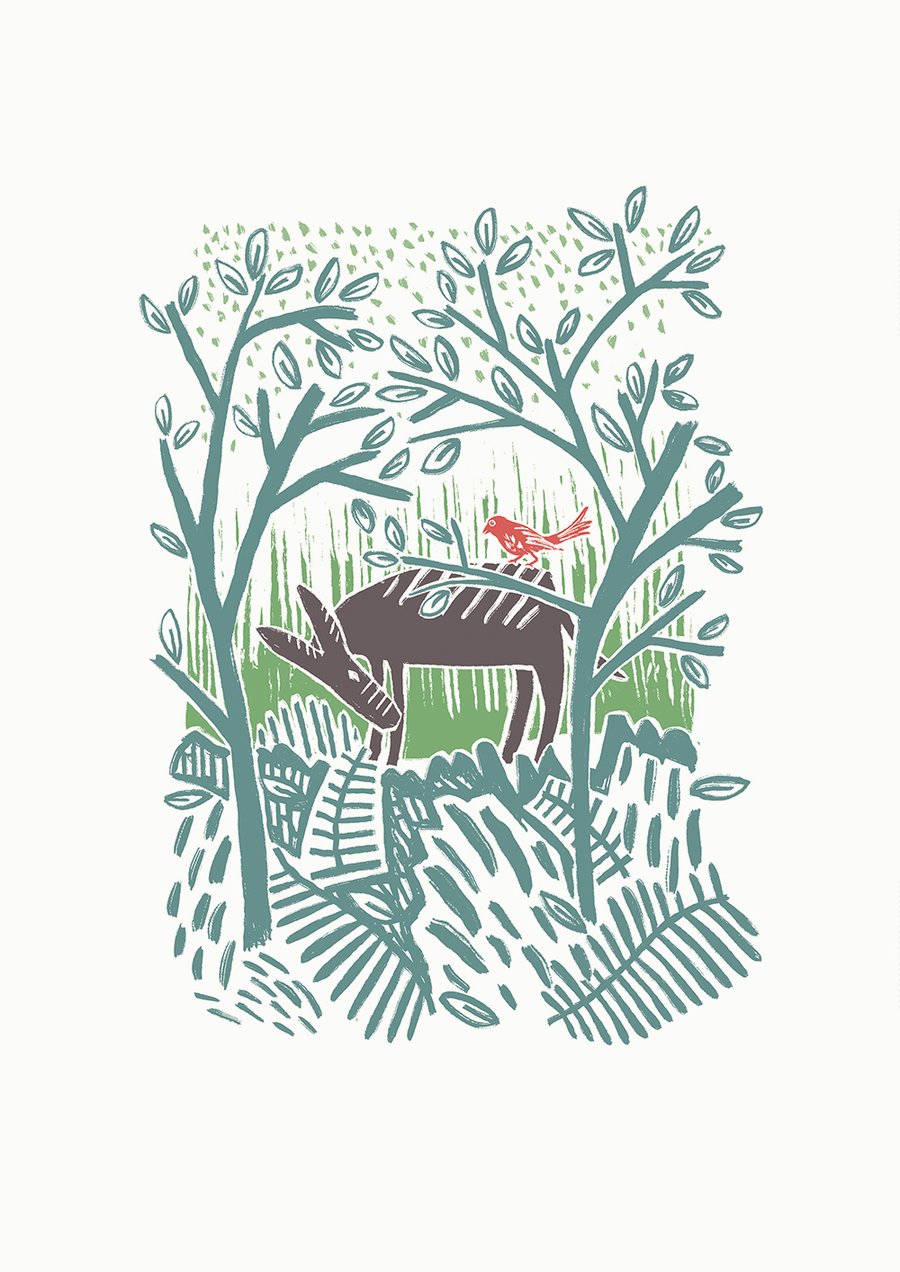 Donkey And Bird No.2 A4 poster-print