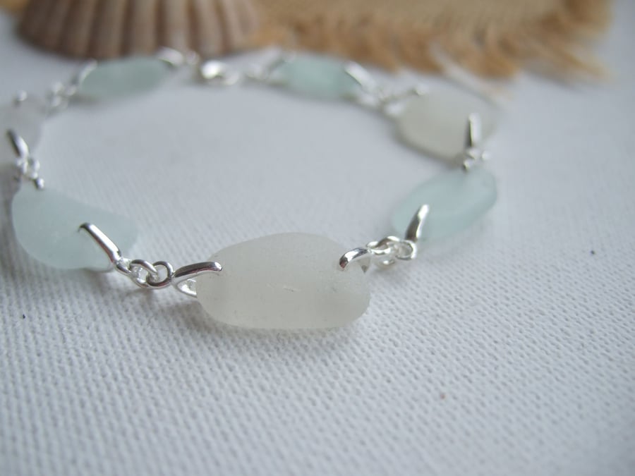 Scottish sea glass bracelet, mermaids tears, white sea foam beach glass bracelet