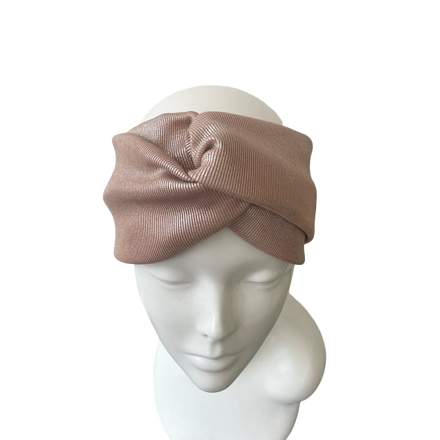Thick pale pink silver metallic wide turban twist headband women Chunky headband