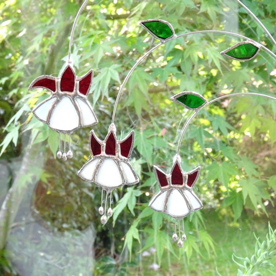 Stained Glass Fuchsia Suncatcher - Red and White