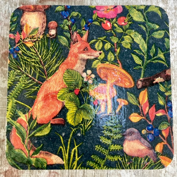 Fox & Owl Woodland  Animals British Wildlife Coasters Set of 2