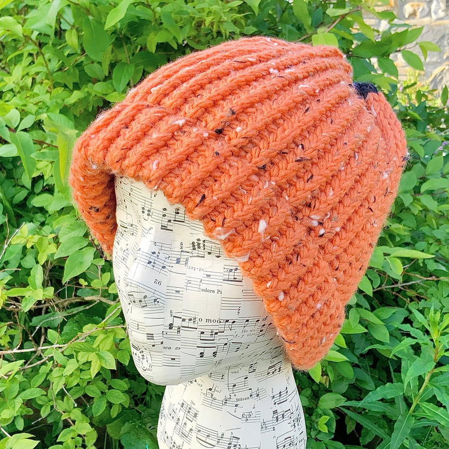 Fisherman’s Style Hat. Chunky Knit Beanie. Orange Hat. Knitted Hat. Woollen Hat.
