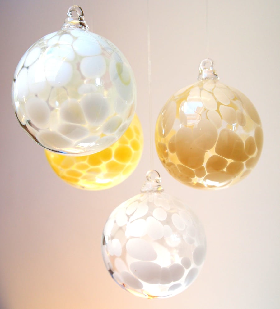 Ivory Colour Hand Blown Glass Bauble, Wedding favours