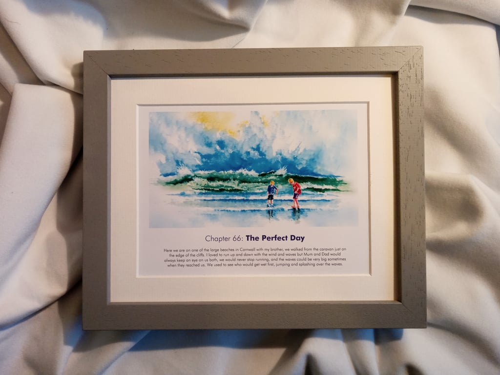 watercolour print of children on a Cornwall Beach