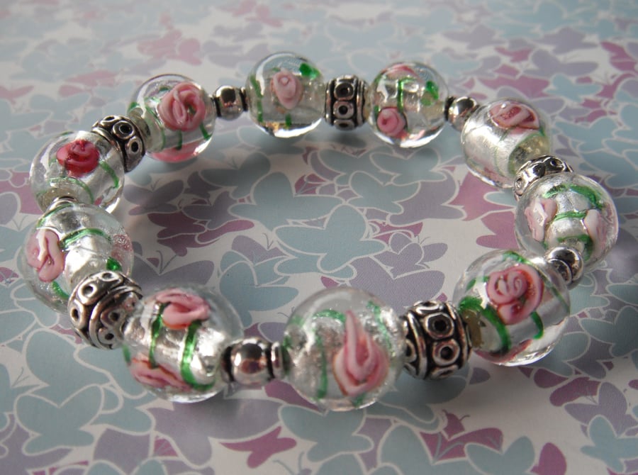 Pretty Lampwork Glass Bead Bracelet