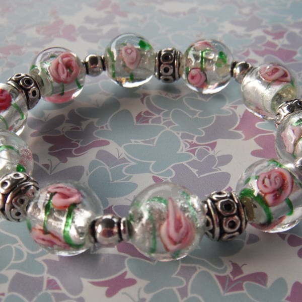 Pretty Lampwork Glass Bead Bracelet