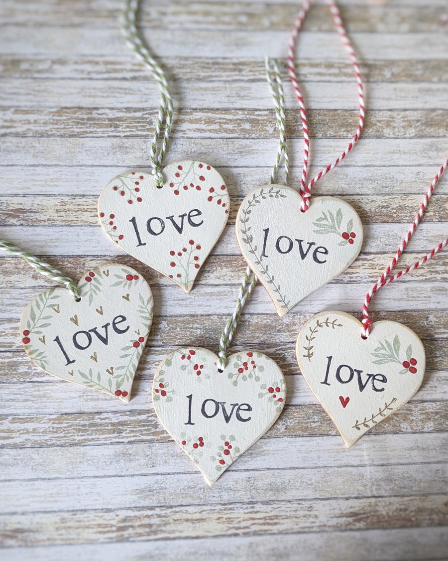 Hand Painted Wooden Heart Hanging Decoration 'Love'