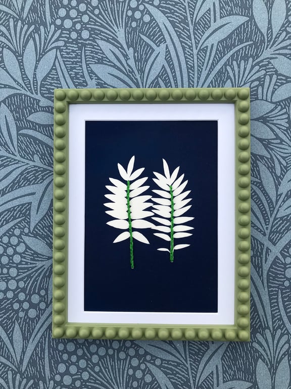 Framed Original Art, Botanical Gift, Embroidered Art