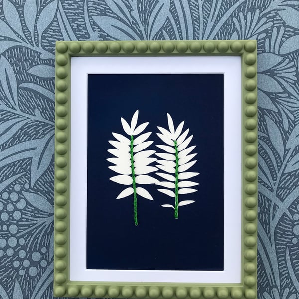 Framed Original Art, Botanical Gift, Embroidered Art