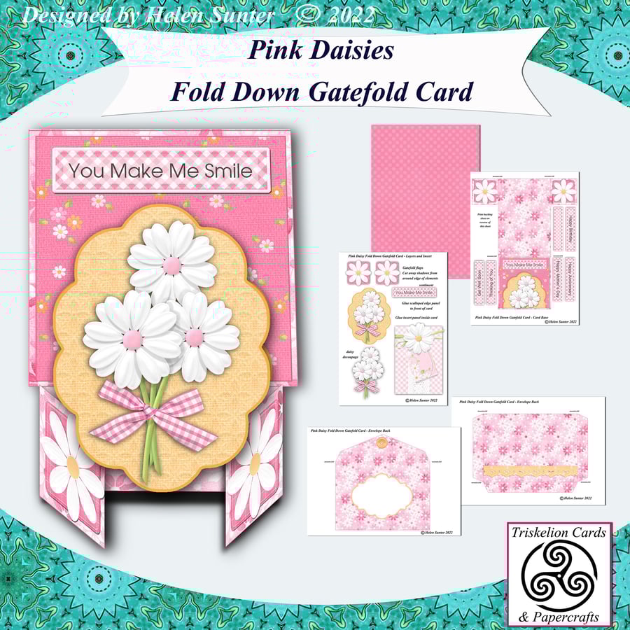 Printable Pink Daisies Dutch Door Gatefold Card Making Kit
