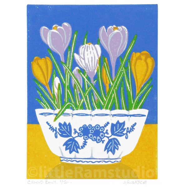 Crocus bowl - Limited edition Linocut Print